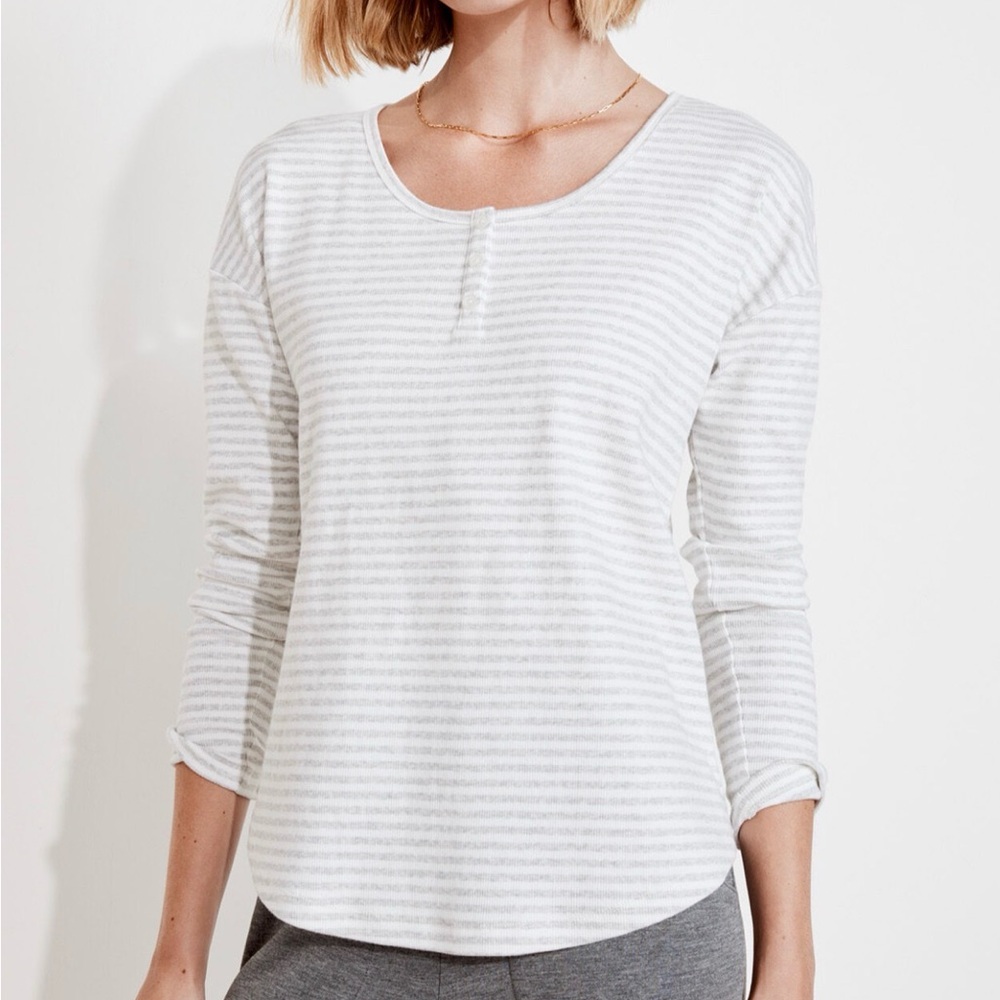 Haven Well Within Striped Ribbed Henley Long Sleeve
Tee L Cozy Loungewear